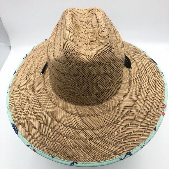 Kenny K Straw Sun Hat – Wide Brim – Chin Cord – Nautical Print Underbrim – XL main image 8